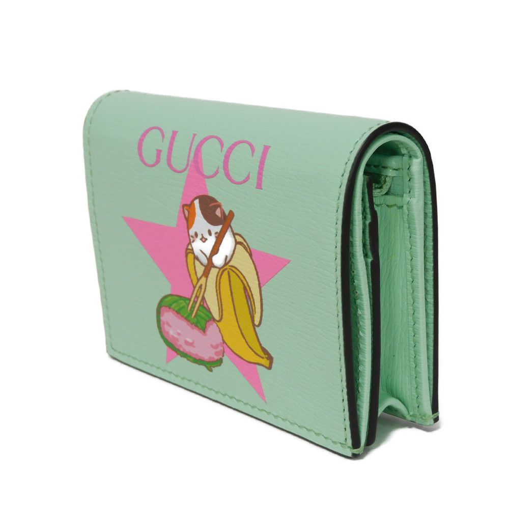 GUCCI Bifold Wallet 701009 U22AG 3067 Textured leather Mint green logo Bananya Compact Wallet
