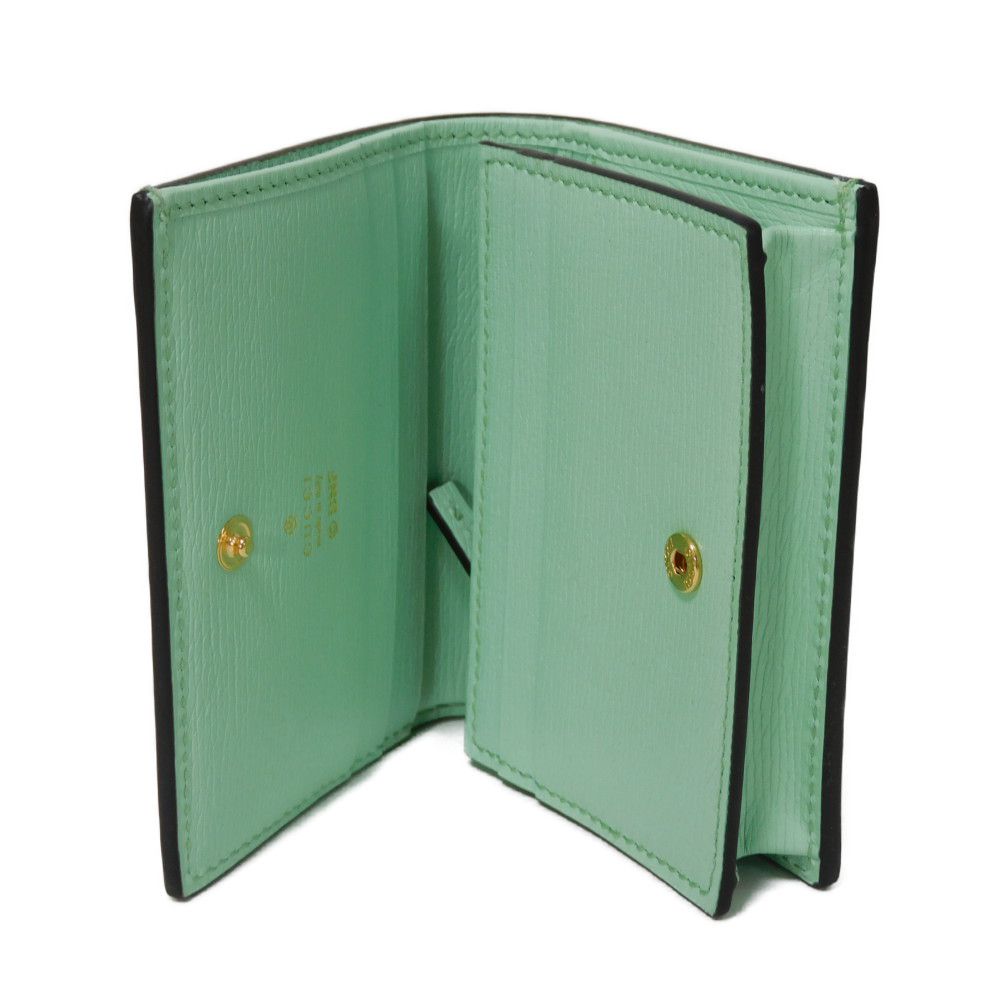GUCCI Bifold Wallet 701009 U22AG 3067 Textured leather Mint green logo Bananya Compact Wallet