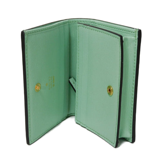 GUCCI Bifold Wallet 701009 U22AG 3067 Textured leather Mint green logo Bananya Compact Wallet