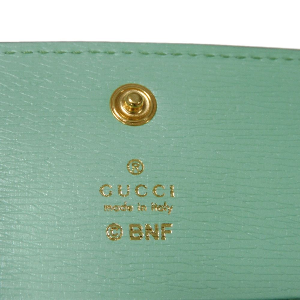 GUCCI Bifold Wallet 701009 U22AG 3067 Textured leather Mint green logo Bananya Compact Wallet