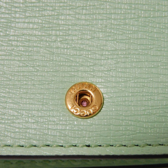 GUCCI Bifold Wallet 701009 U22AG 3067 Textured leather Mint green logo Bananya Compact Wallet