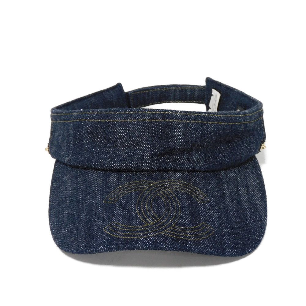 CHANEL hat cotton Indigo Sparkling denim CC mark COCO Mark Sun visor