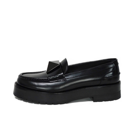 VALENTINO loafers WS0FT2IJW Calf leather black Rock studs One Stud Platform