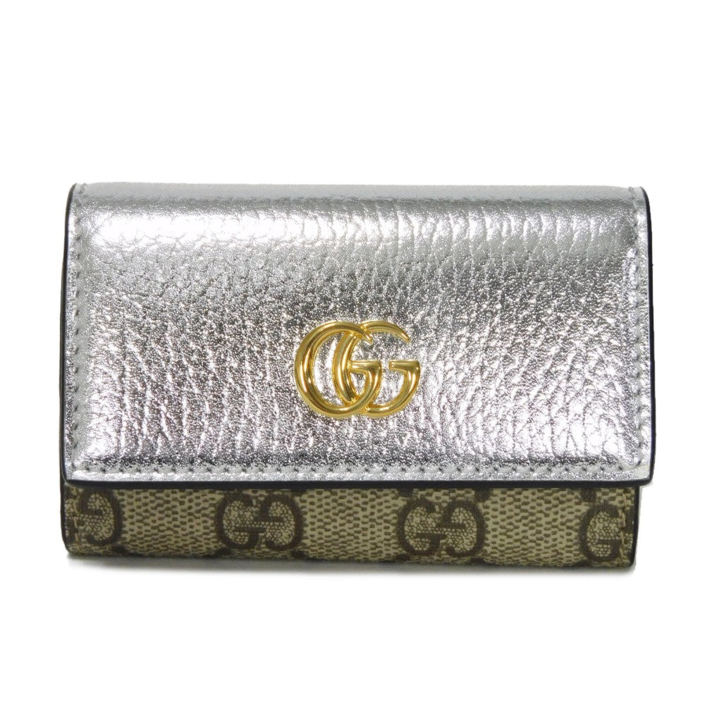 GUCCI Key case Key holder  456118 AABGY 8161 GG Supreme canvas (polyurethane finish) x calf leather Silver GG Supreme GG Marmont 6-ring keychain