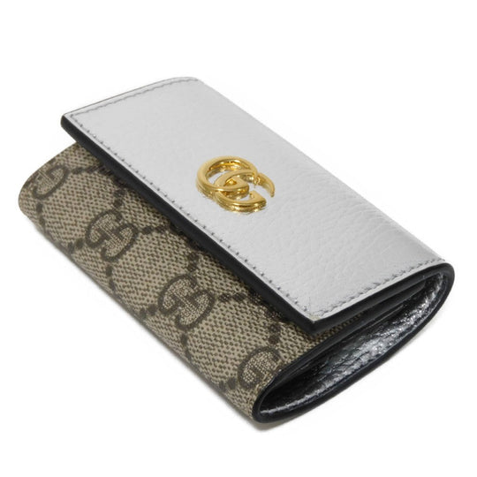 GUCCI Key case Key holder  456118 AABGY 8161 GG Supreme canvas (polyurethane finish) x calf leather Silver GG Supreme GG Marmont 6-ring keychain