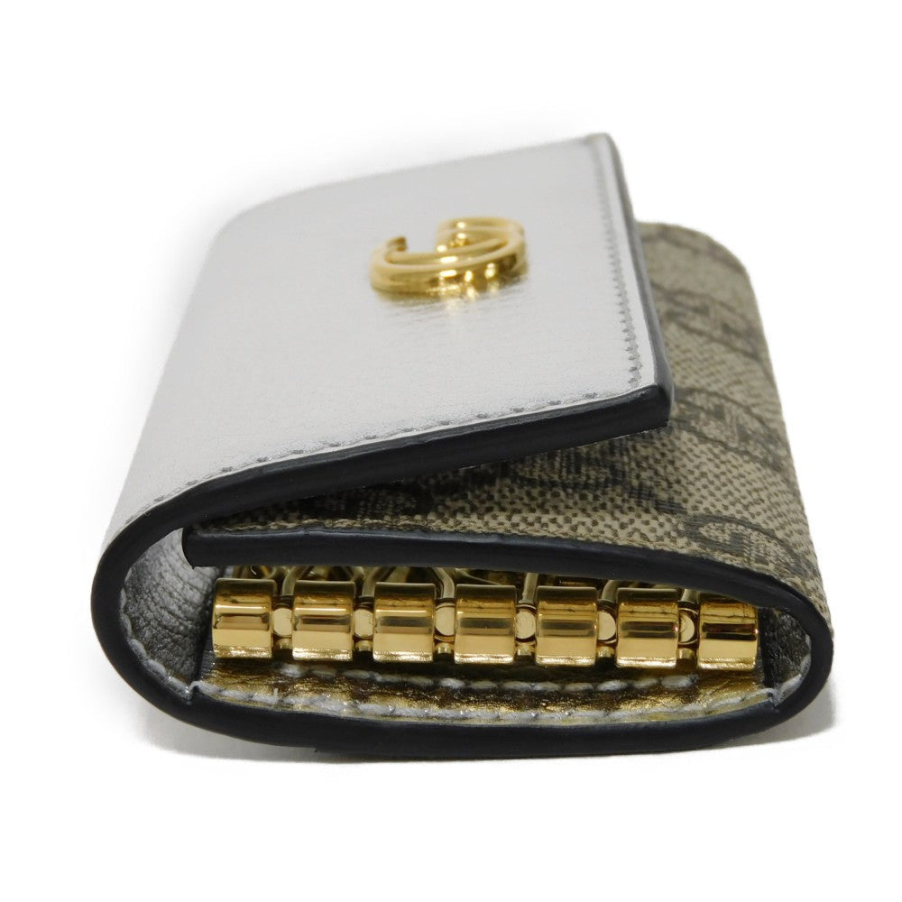 GUCCI Key case Key holder  456118 AABGY 8161 GG Supreme canvas (polyurethane finish) x calf leather Silver GG Supreme GG Marmont 6-ring keychain