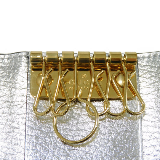 GUCCI Key case Key holder  456118 AABGY 8161 GG Supreme canvas (polyurethane finish) x calf leather Silver GG Supreme GG Marmont 6-ring keychain