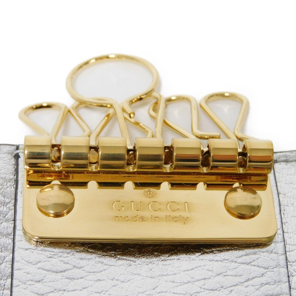 GUCCI Key case Key holder  456118 AABGY 8161 GG Supreme canvas (polyurethane finish) x calf leather Silver GG Supreme GG Marmont 6-ring keychain