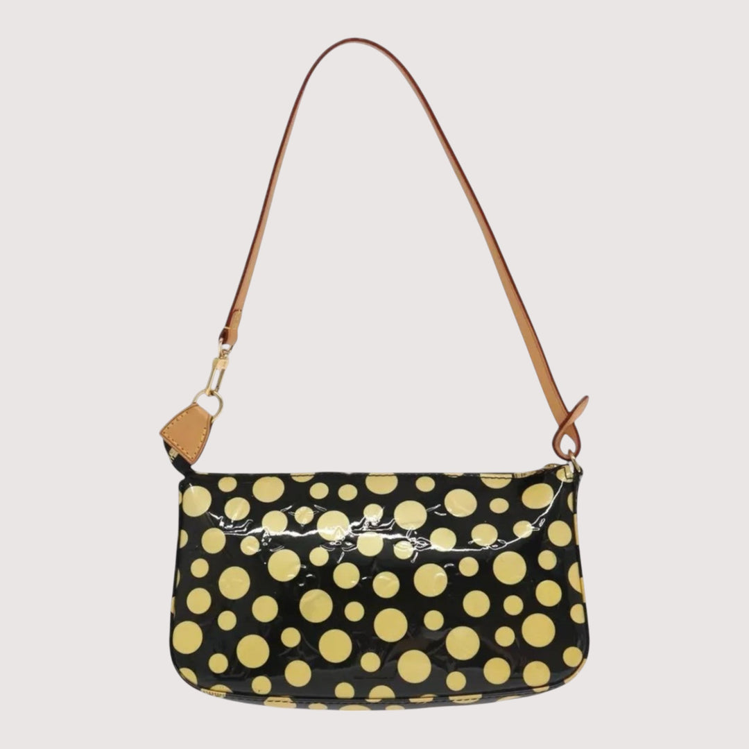 Louis Vuitton Vernis Yayoi Kusama Pochette Accessoires Black Yellow Polka Dot Shoulder Bag Women's Handbag M91427