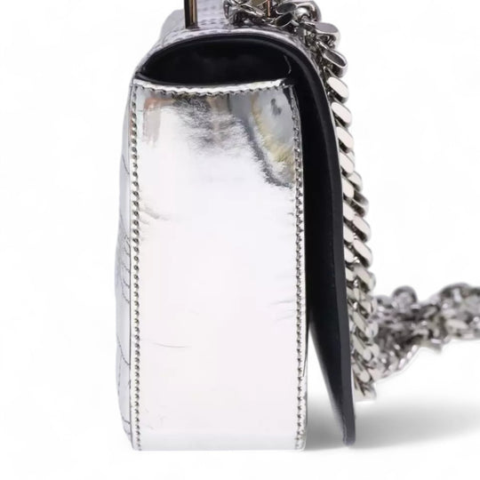 Burberry Chain Shoulder Bag Patent Leather Silver Women Handbag