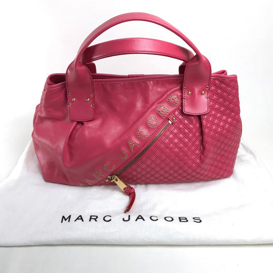 MARC JACOBS Tote Bag leather pink logo quilting Women Used Authentic