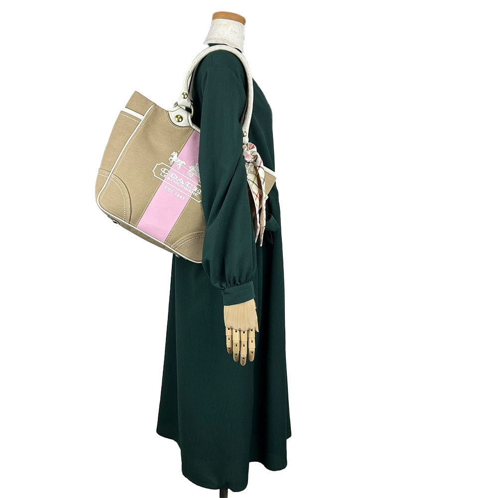 COACH Tote Bag F11791 Canvas, Leather beige Women Used Authentic