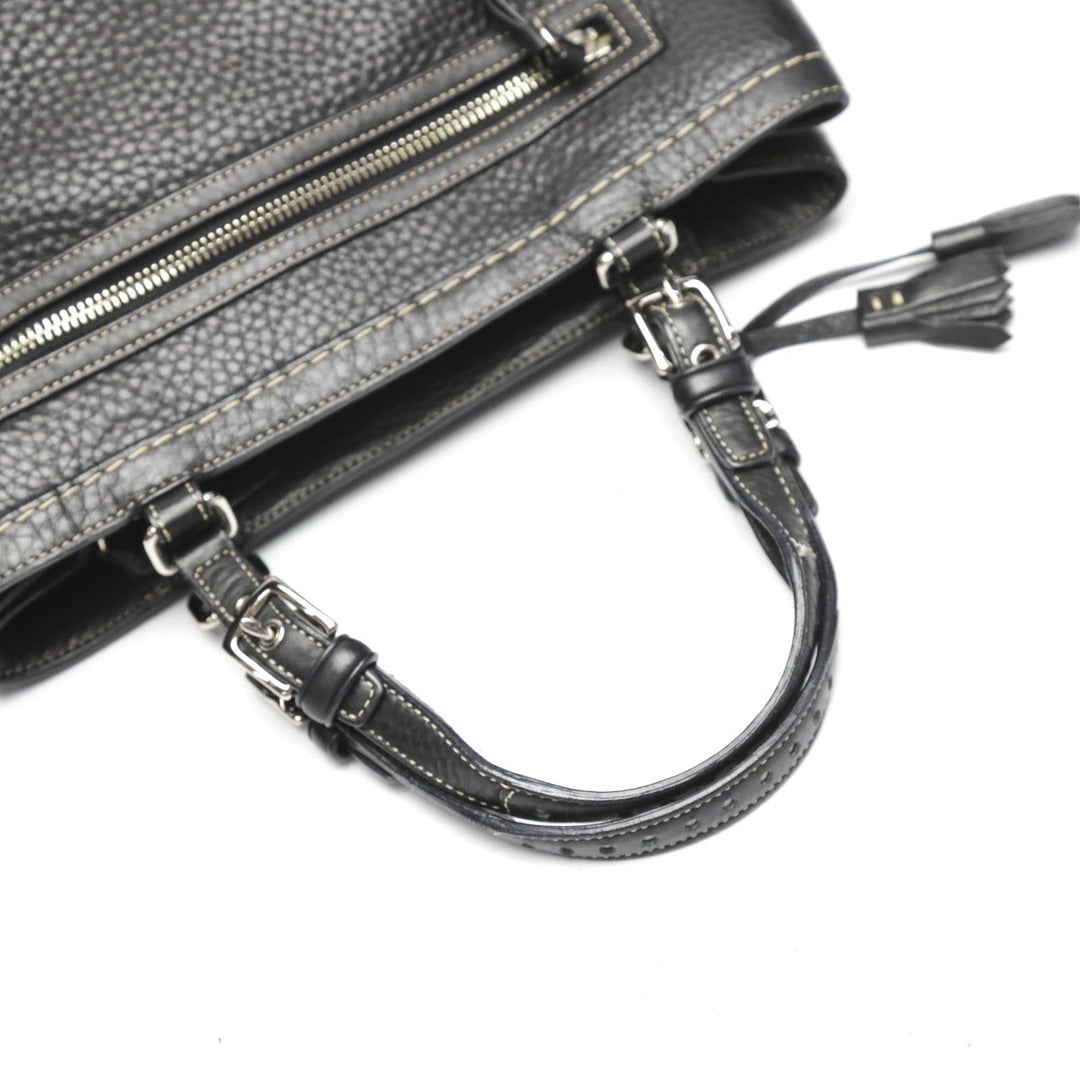 COACH Handbag 5055 leather black Hamptons fringe Women Used Authentic