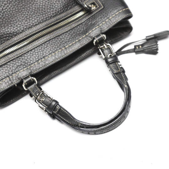 COACH Handbag 5055 leather black Hamptons fringe Women Used Authentic