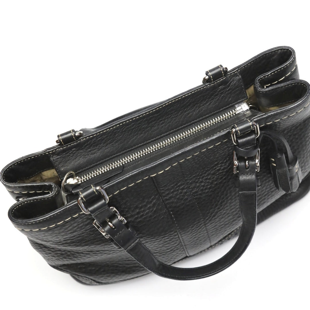 COACH Handbag 5055 leather black Hamptons fringe Women Used Authentic