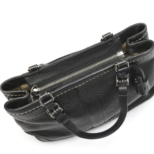 COACH Handbag 5055 leather black Hamptons fringe Women Used Authentic