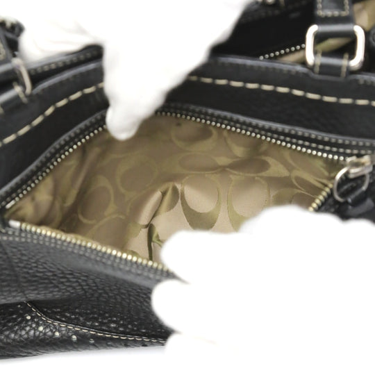 COACH Handbag 5055 leather black Hamptons fringe Women Used Authentic