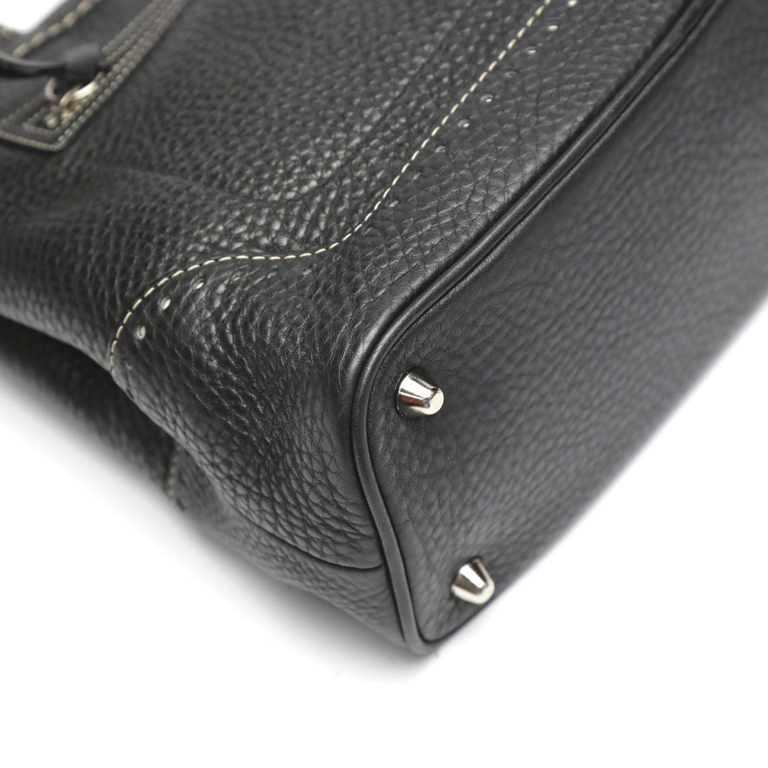 COACH Handbag 5055 leather black Hamptons fringe Women Used Authentic