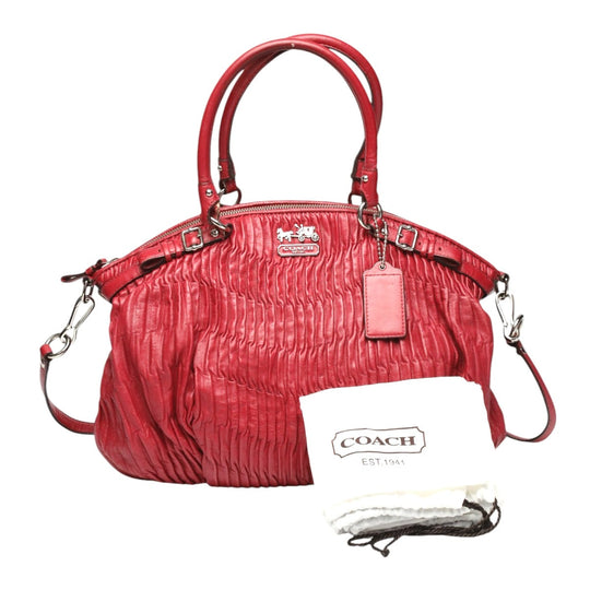 COACH Handbag 18643 leather Red Shoulder Bag 2 way bag Madison Gathered Leather Bag Women Used Authentic