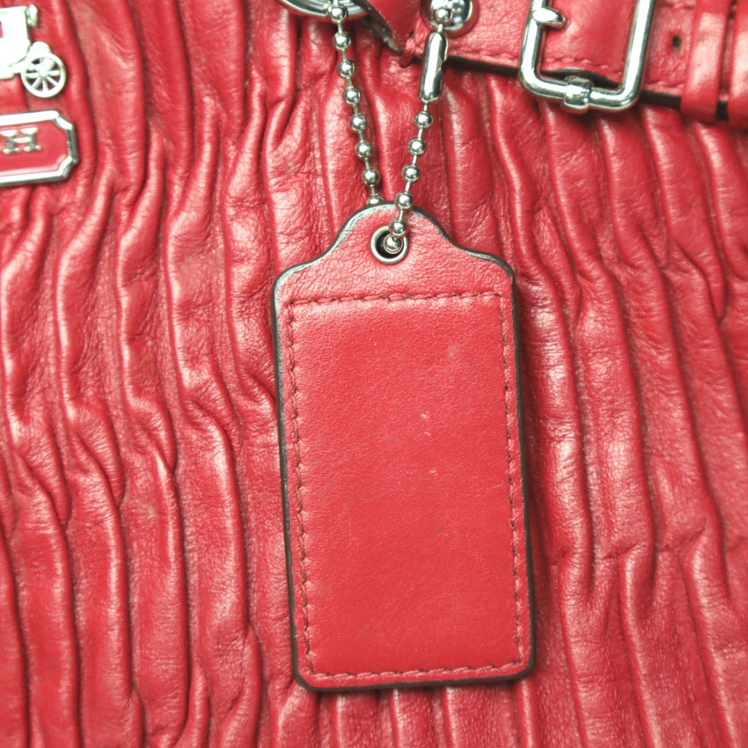 COACH Handbag 18643 leather Red Shoulder Bag 2 way bag Madison Gathered Leather Bag Women Used Authentic