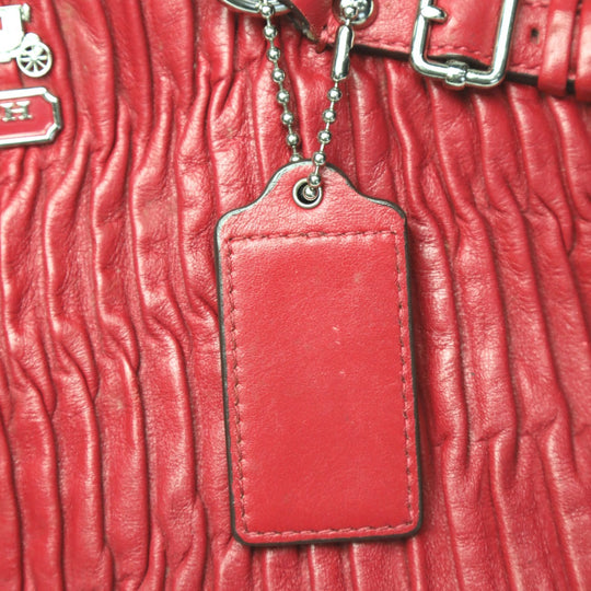 COACH Handbag 18643 leather Red Shoulder Bag 2 way bag Madison Gathered Leather Bag Women Used Authentic