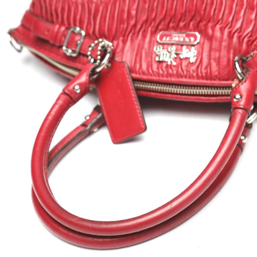 COACH Handbag 18643 leather Red Shoulder Bag 2 way bag Madison Gathered Leather Bag Women Used Authentic
