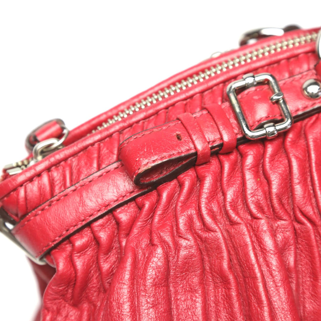 COACH Handbag 18643 leather Red Shoulder Bag 2 way bag Madison Gathered Leather Bag Women Used Authentic