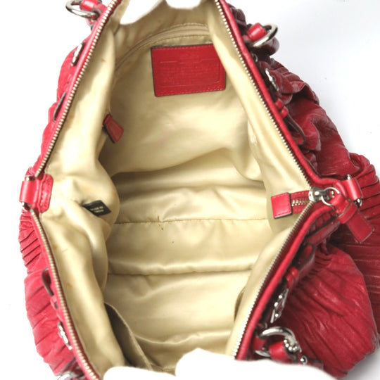 COACH Handbag 18643 leather Red Shoulder Bag 2 way bag Madison Gathered Leather Bag Women Used Authentic