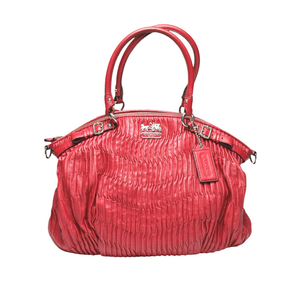 COACH Handbag 18643 leather Red Shoulder Bag 2 way bag Madison Gathered Leather Bag Women Used Authentic