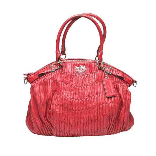COACH Handbag 18643 leather Red Shoulder Bag 2 way bag Madison Gathered Leather Bag Women Used Authentic