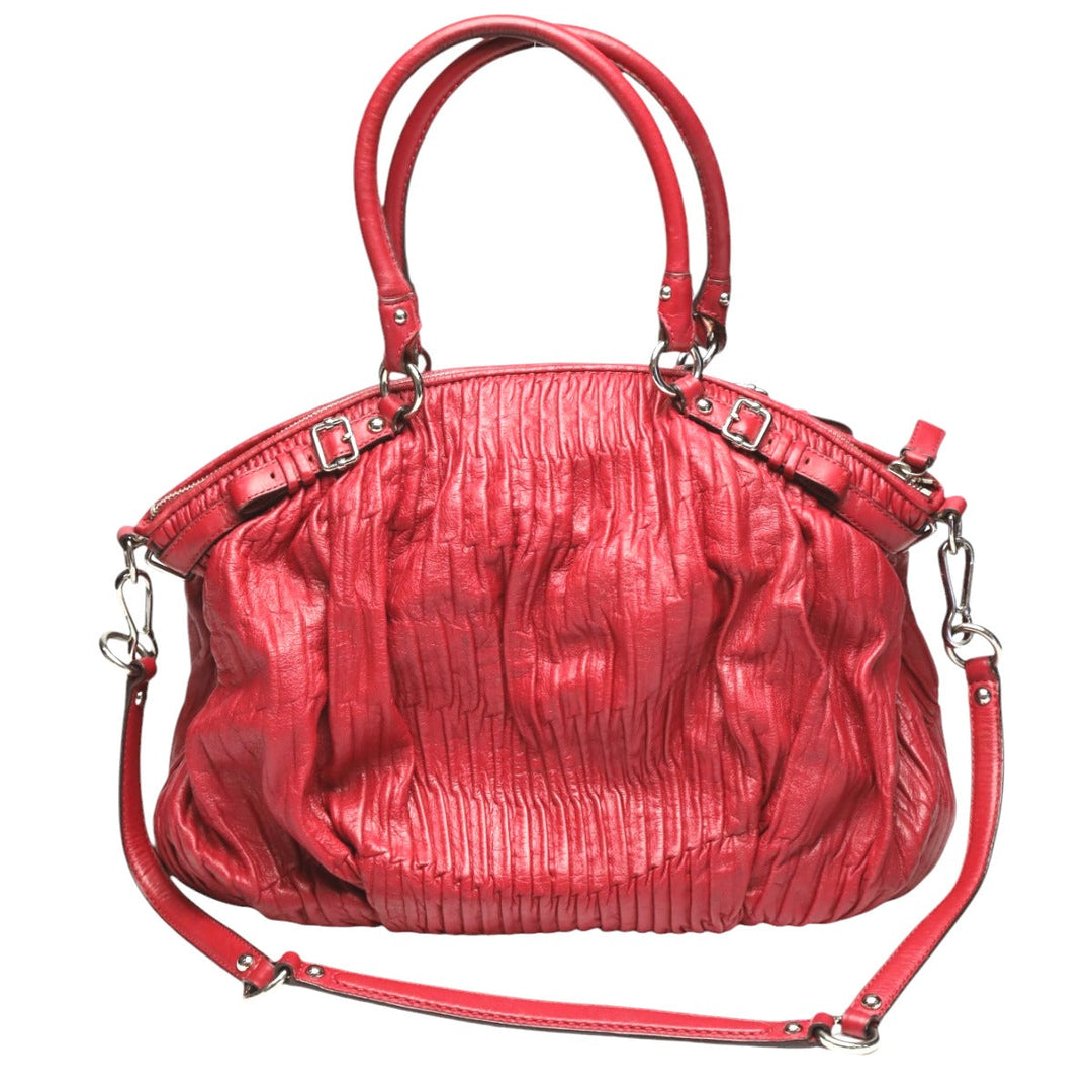 COACH Handbag 18643 leather Red Shoulder Bag 2 way bag Madison Gathered Leather Bag Women Used Authentic