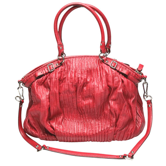 COACH Handbag 18643 leather Red Shoulder Bag 2 way bag Madison Gathered Leather Bag Women Used Authentic