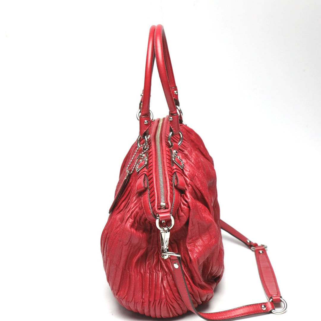 COACH Handbag 18643 leather Red Shoulder Bag 2 way bag Madison Gathered Leather Bag Women Used Authentic