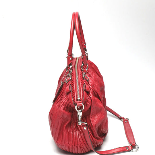 COACH Handbag 18643 leather Red Shoulder Bag 2 way bag Madison Gathered Leather Bag Women Used Authentic