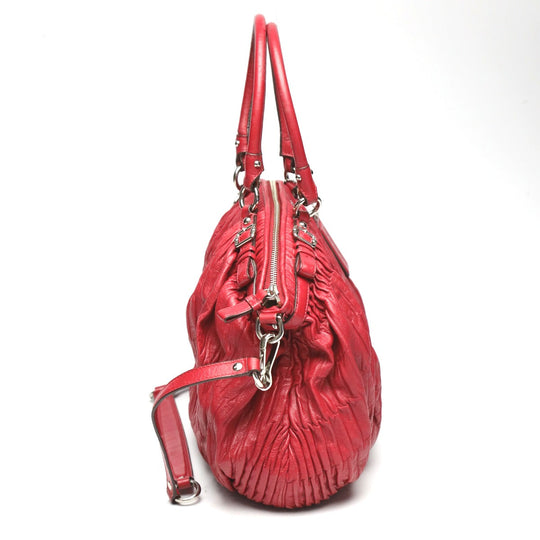 COACH Handbag 18643 leather Red Shoulder Bag 2 way bag Madison Gathered Leather Bag Women Used Authentic