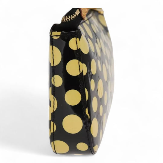 Louis Vuitton Vernis Yayoi Kusama Pochette Accessoires Black Yellow Polka Dot Shoulder Bag Women's Handbag M91427