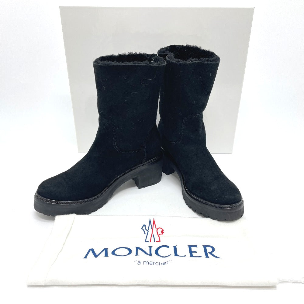 MONCLER boots suede black Mokomoko Mouton Women 36 Used Authentic