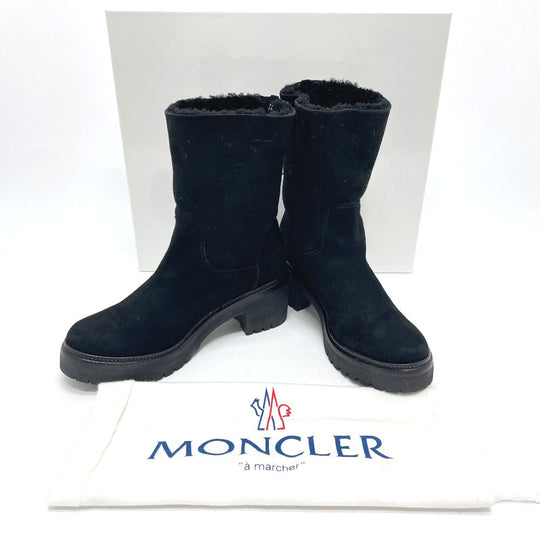 MONCLER boots suede black Mokomoko Mouton Women 36 Used Authentic