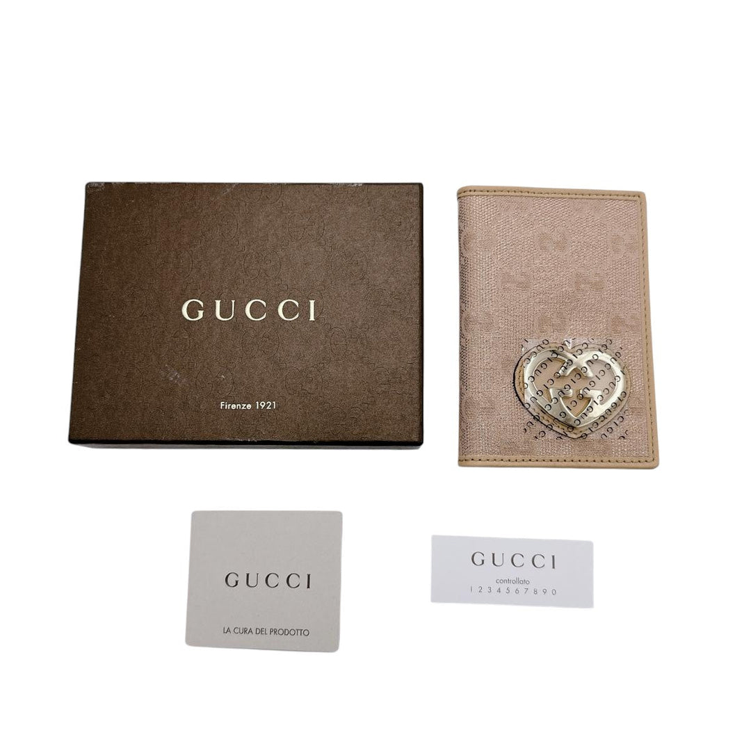 GUCCI name card holder 251848 canvas beige name card holder WG Canvas Women Used Authentic