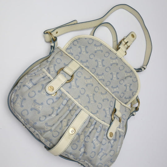 CELINE Shoulder Bag Canvas, Leather light blue Diagonal Women Used Authentic