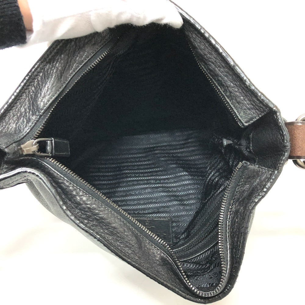 PRADA Shoulder Bag VA0802 leather black Front pocket Women Used Authentic