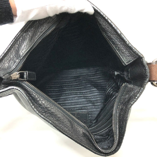 PRADA Shoulder Bag VA0802 leather black Front pocket Women Used Authentic