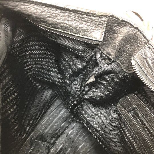 PRADA Shoulder Bag VA0802 leather black Front pocket Women Used Authentic