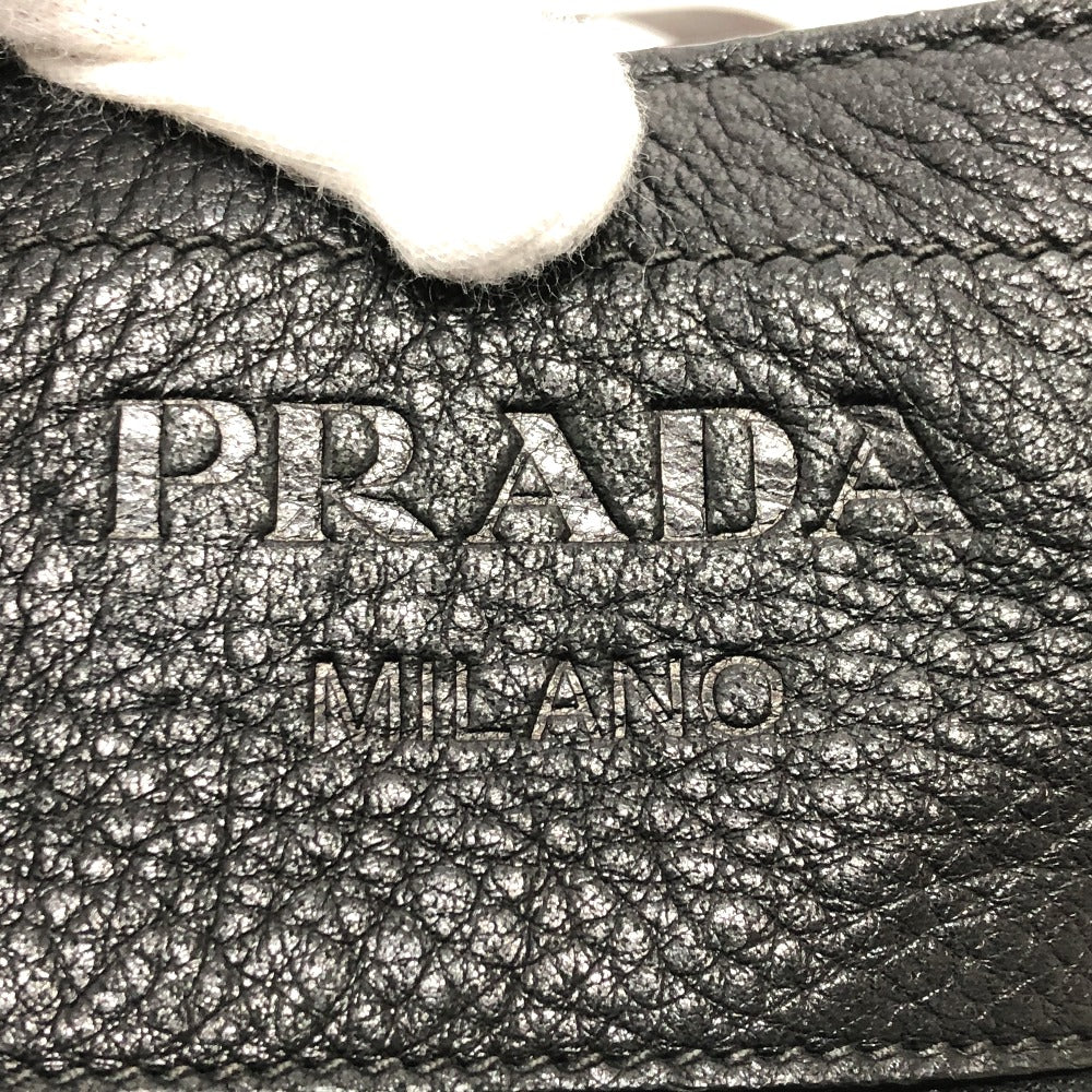 PRADA Shoulder Bag VA0802 leather black Front pocket Women Used Authentic