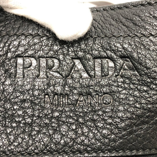 PRADA Shoulder Bag VA0802 leather black Front pocket Women Used Authentic