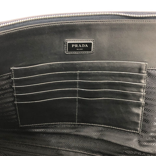PRADA Clutch bag 2VN003 Safiano leather Navy logo mens Used Authentic