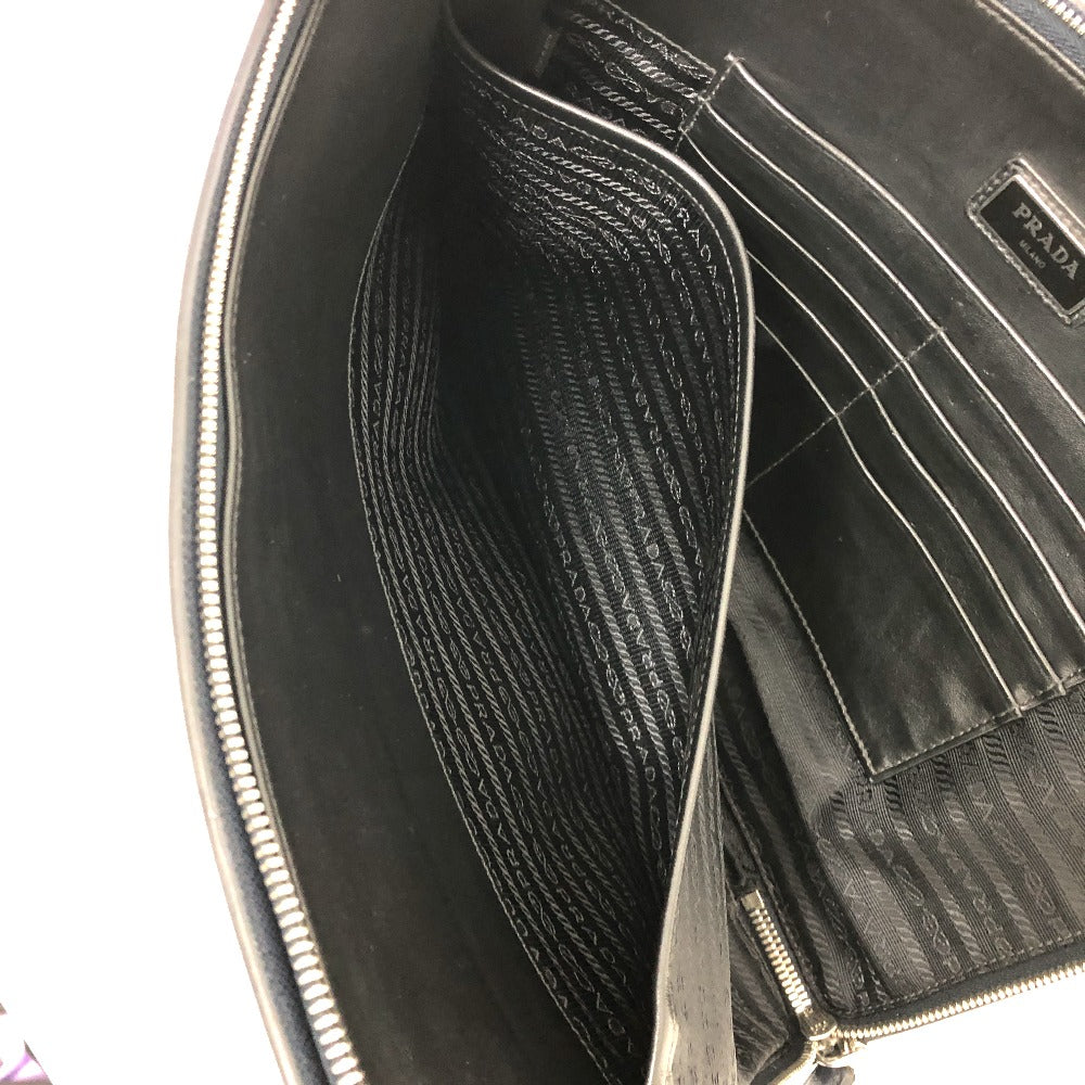 PRADA Clutch bag 2VN003 Safiano leather Navy logo mens Used Authentic