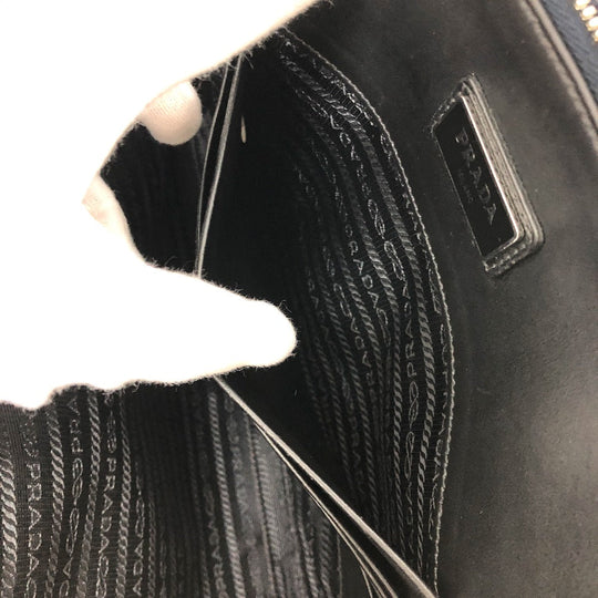PRADA Clutch bag 2VN003 Safiano leather Navy logo mens Used Authentic
