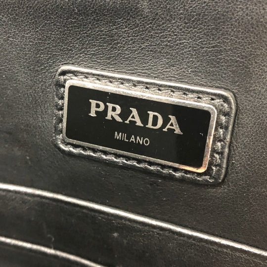 PRADA Clutch bag 2VN003 Safiano leather Navy logo mens Used Authentic