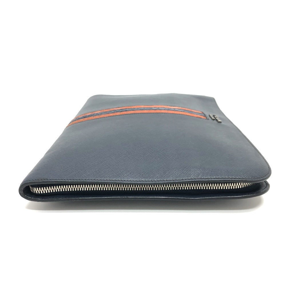 PRADA Clutch bag 2VN003 Safiano leather Navy logo mens Used Authentic